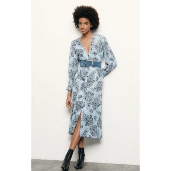 Sandro Paris Printed Silk Beane Jacquard Button Down A Line Midi Dress Classic S - Picture 5 of 16